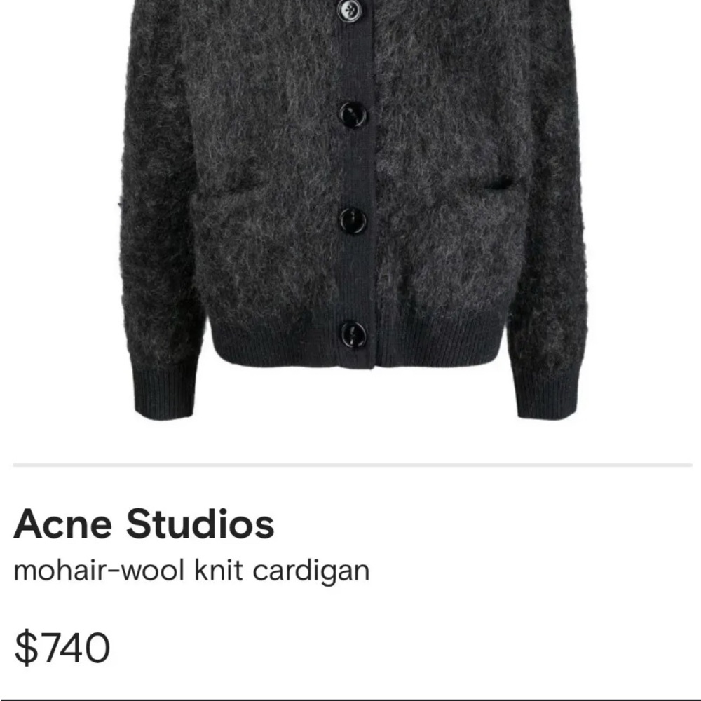 ACNE STUDIOS | Luxury Mohair/Wool Blend V-Neck Cardigan - Dark Grey Melange - Picture 3 of 3